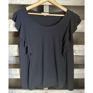 89th and Madison Flutter Sleeve Black Blouse Size Large